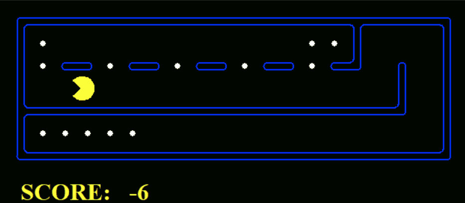 Pacman travelling in a maze, eating pellets